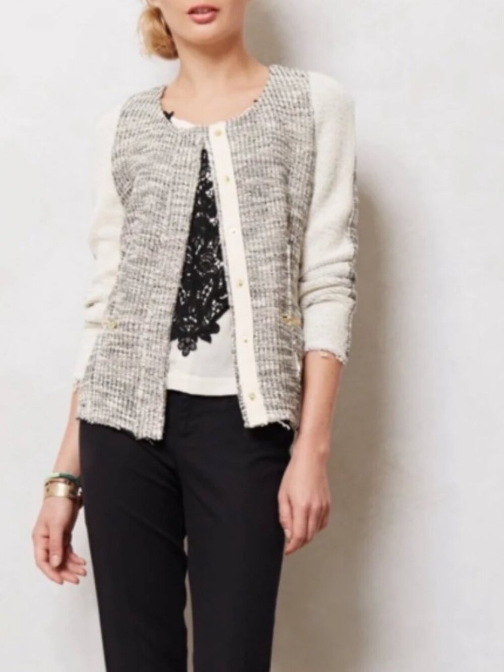 NWT CARTONNIER for Anthropologie Neutral Glimmer Tweed Soft Blazer Jacket - L